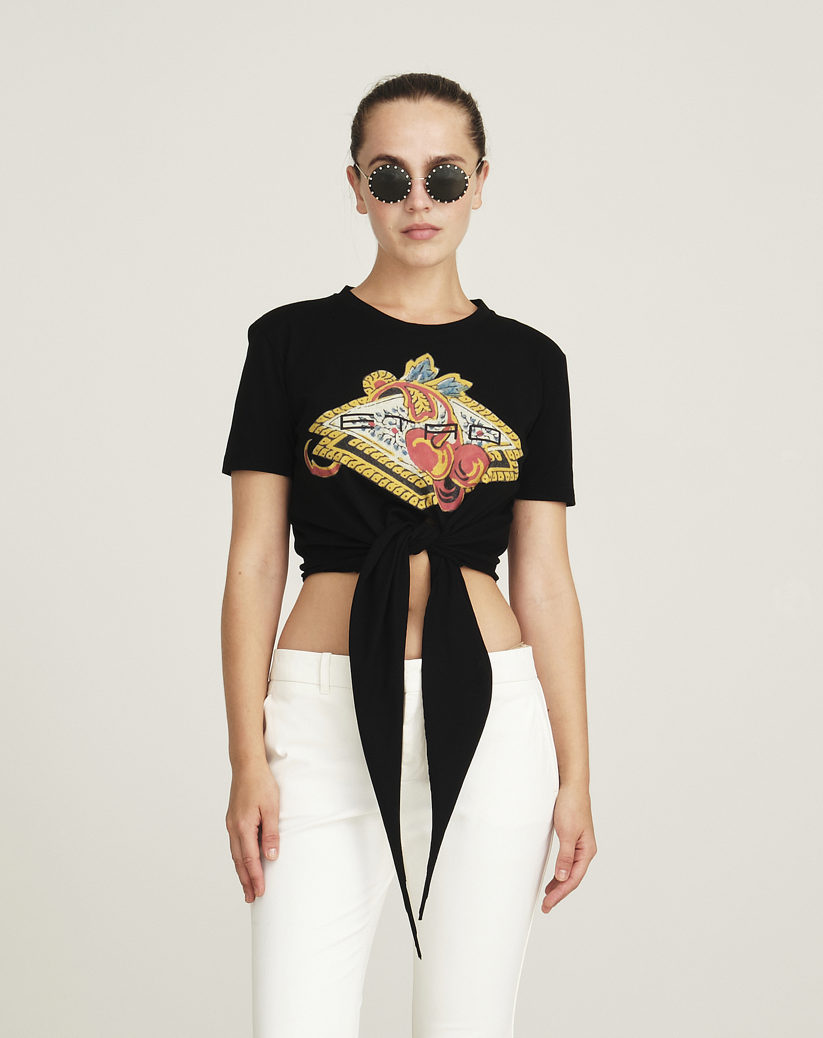 Etro - Black Cherry Print Cotton Crop Tshirt IT42